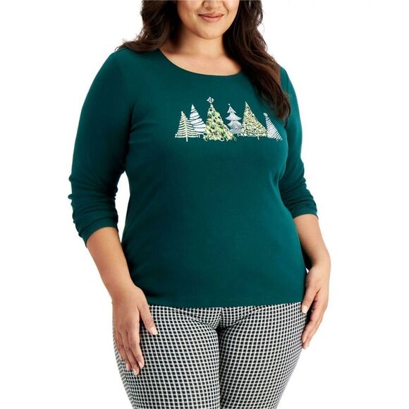 Karen Scott Long-Sleeve Top Spruce Night XL - Picture 1 of 5